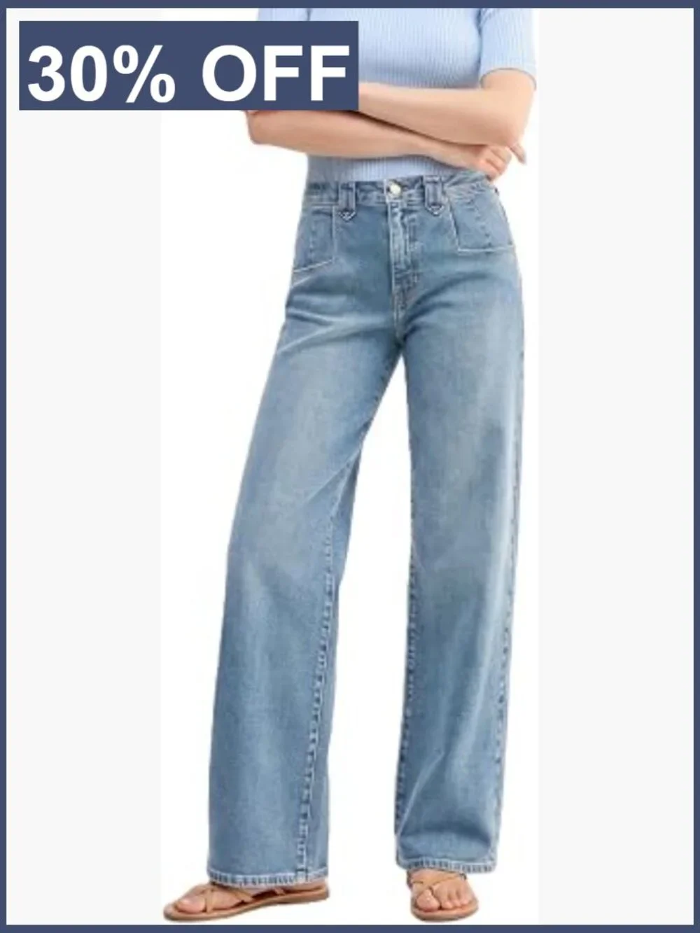 Mid-High Rise Baggy Straight Leg Denim Jeans Stretchy Wide Leg Loos
